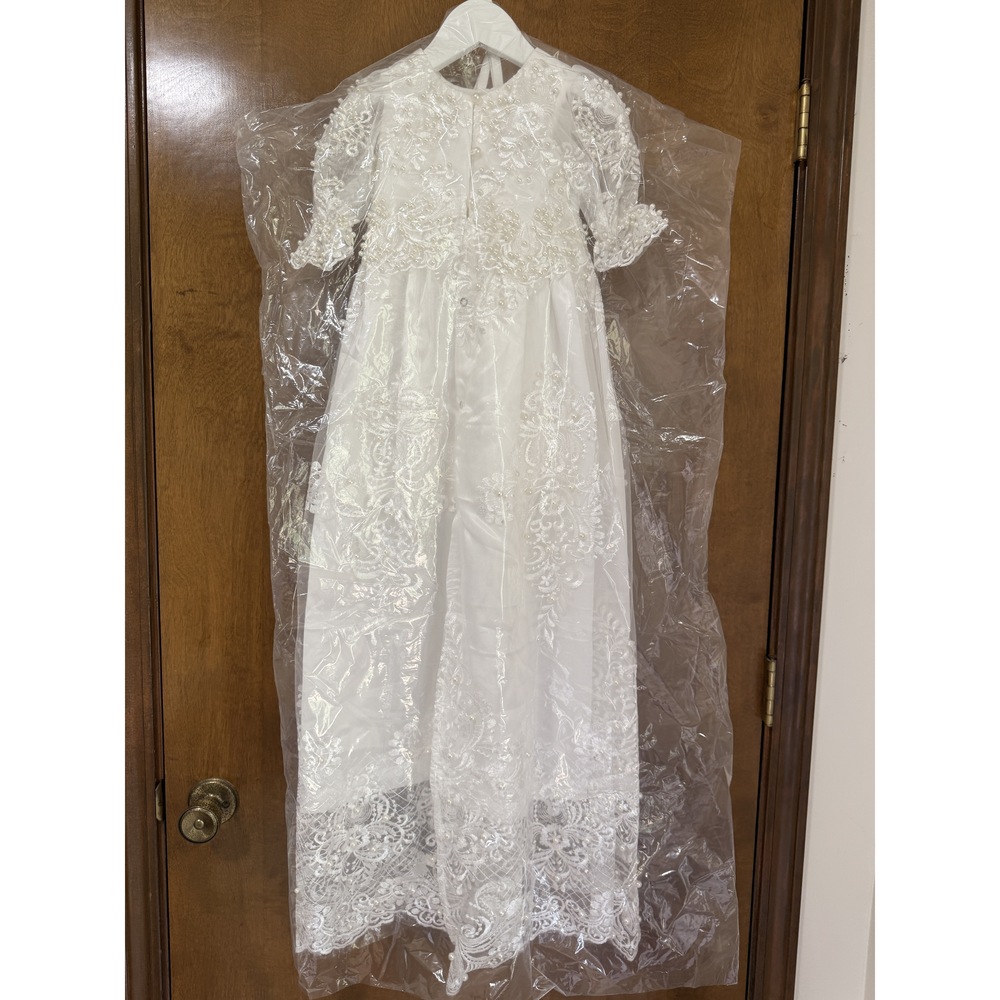 Baby Baptism Gown Full Pearl White 6M - Picture 5 of 14
